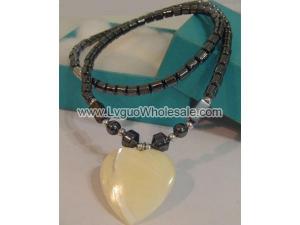 Shell Stone Heart Pendant Hematite Chain Choker Fashion Necklace